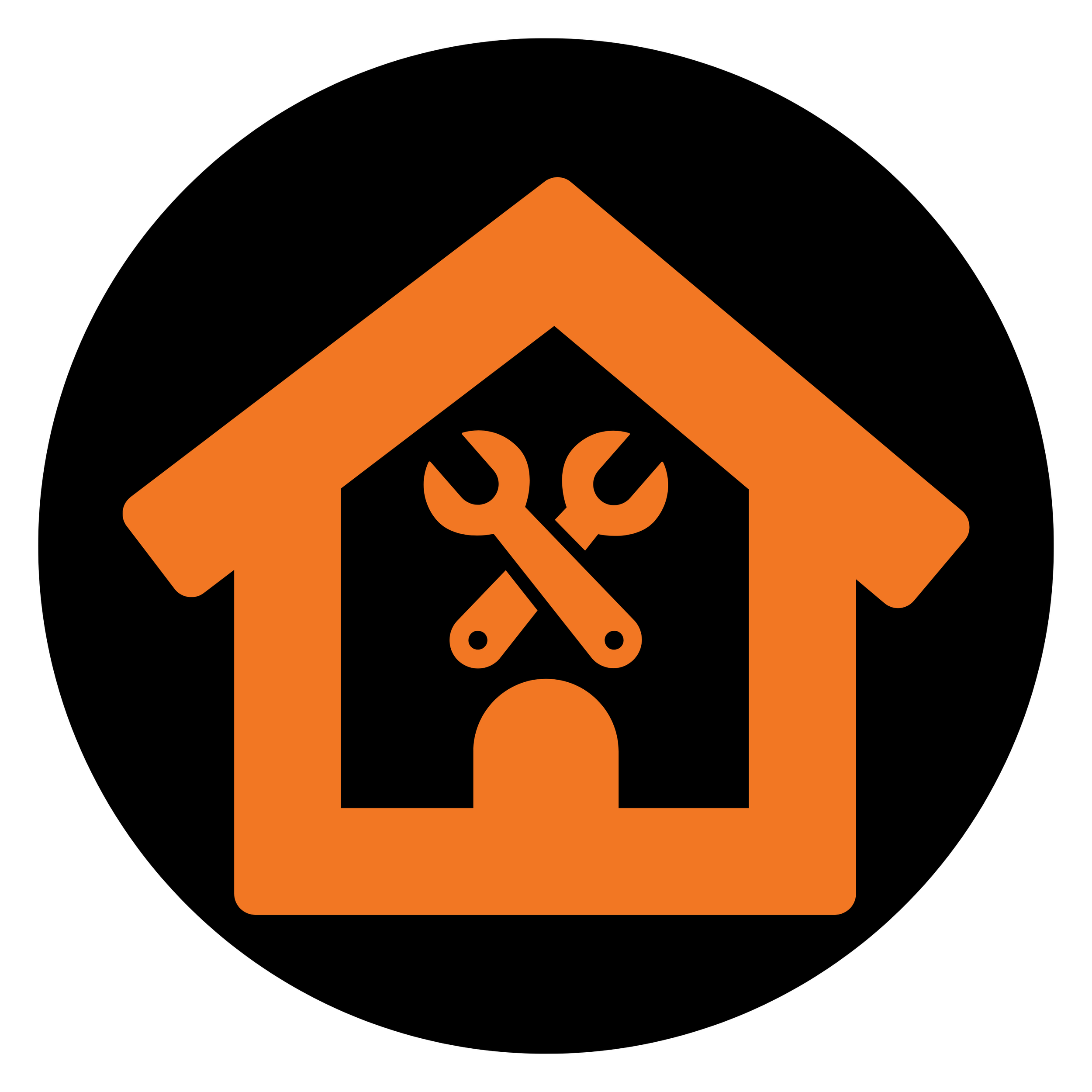 Icon of a house with a black background, featuring a wrench and screwdriver crossed in the center, indicating home repair or maintenance services.