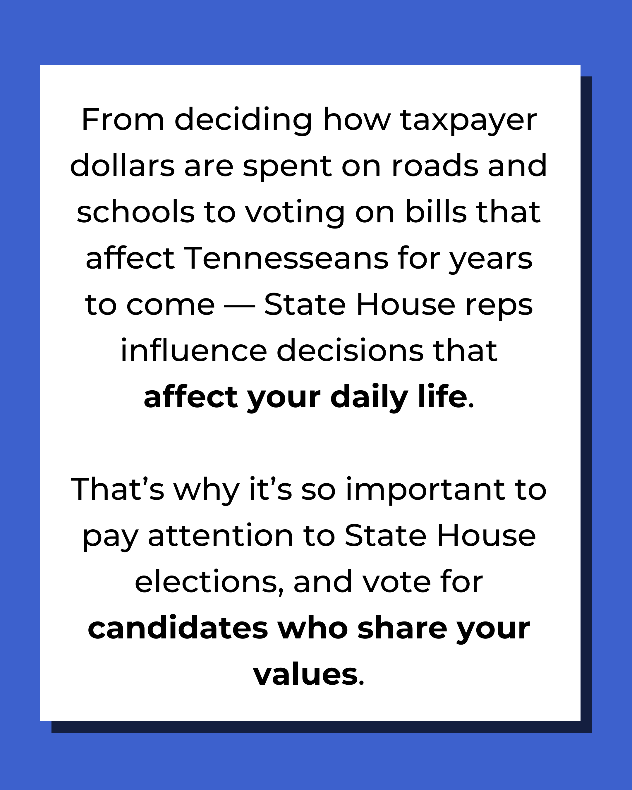 Graphic explaining how State House reps impact decisions that affect our daily lives