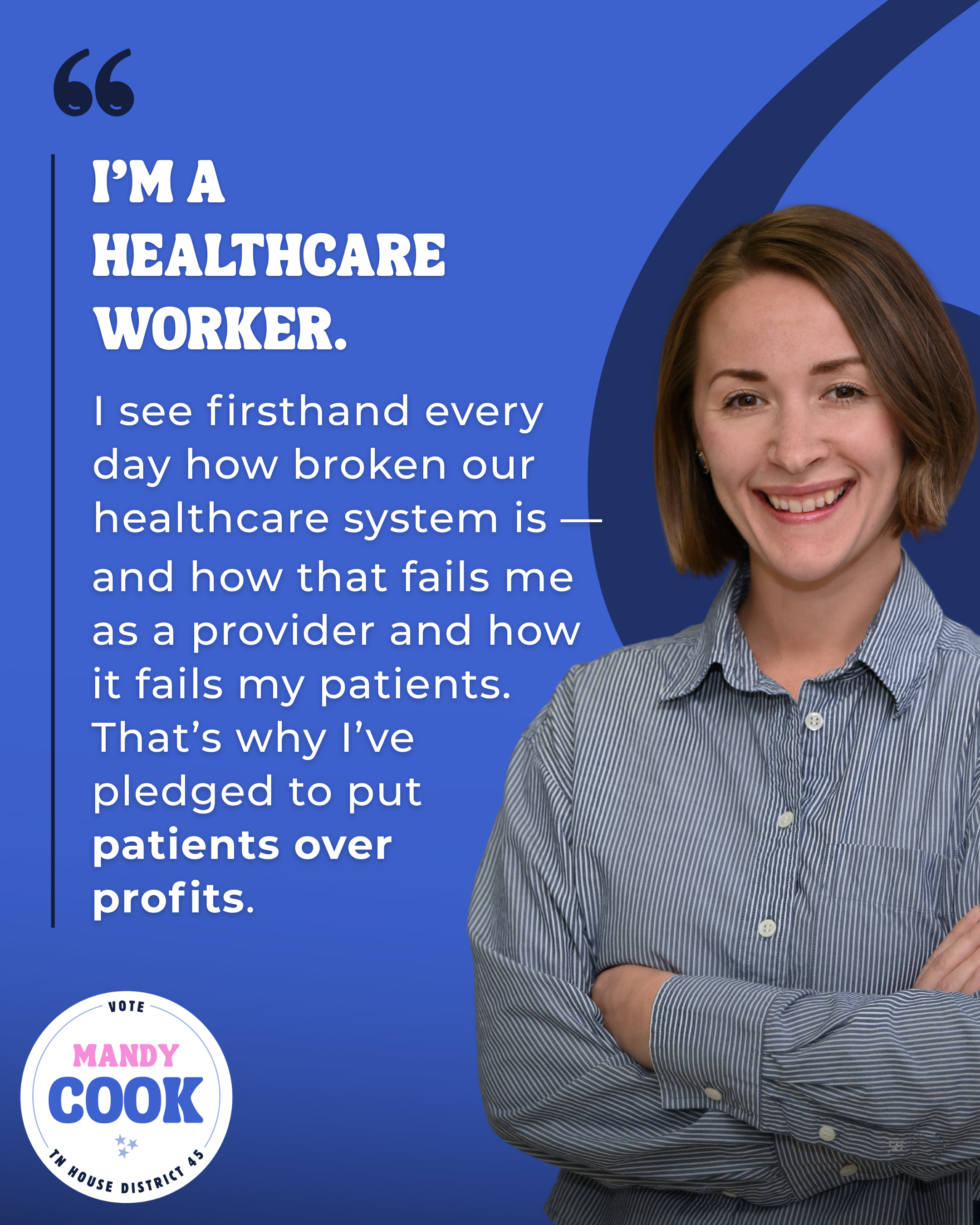 Graphic showing a quote from Mandy about her experience as a healthcare worker
