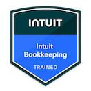A badge with the Intuit logo, indicating training in bookkeeping.