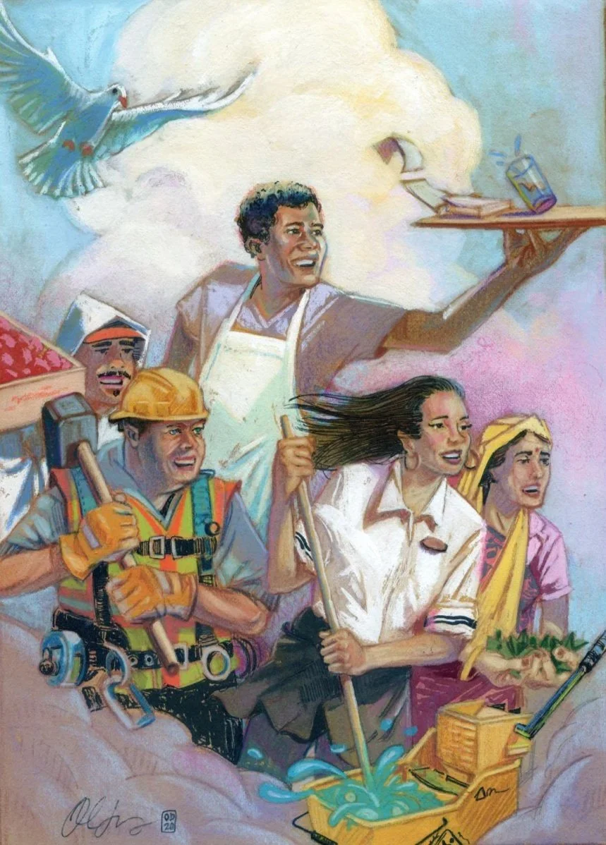 Art work by Oliver Dominguez various service workers