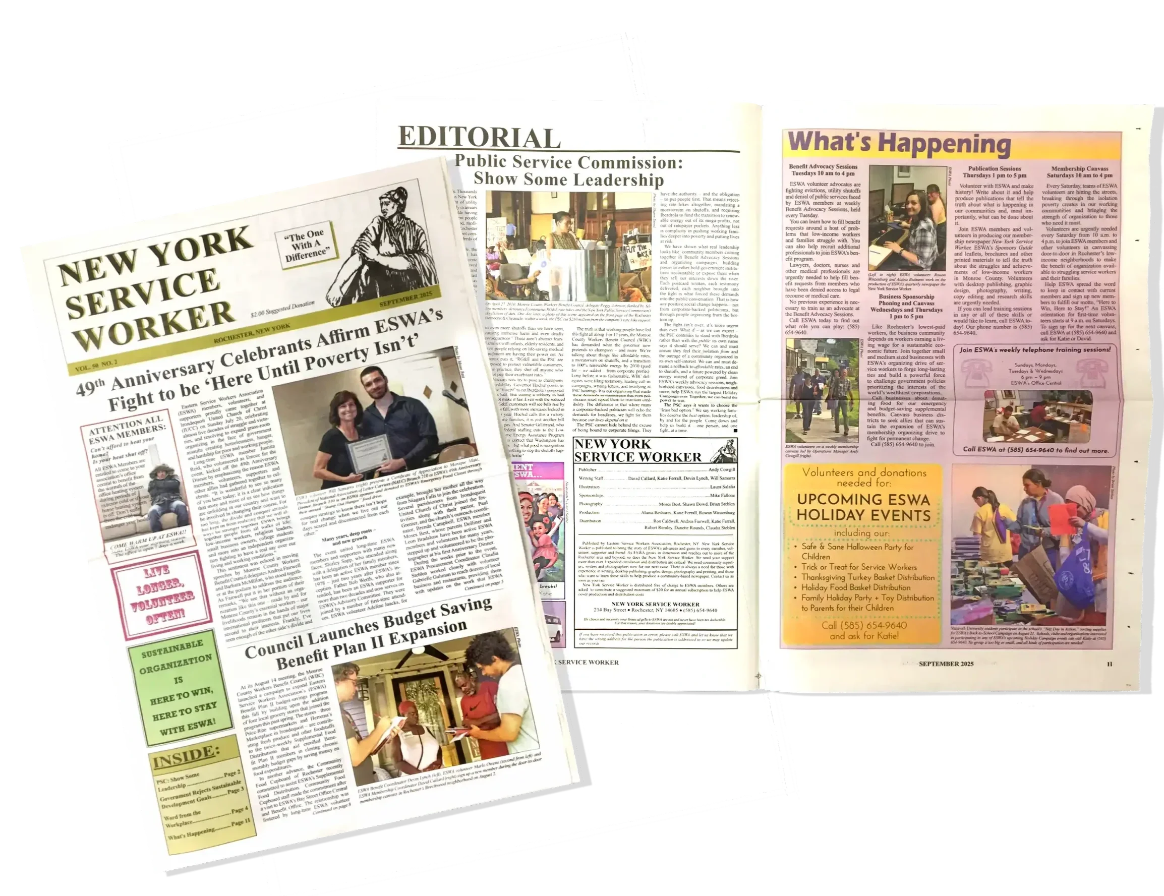 Photo montage of the New York Service Worker newspaper September 2025 edition