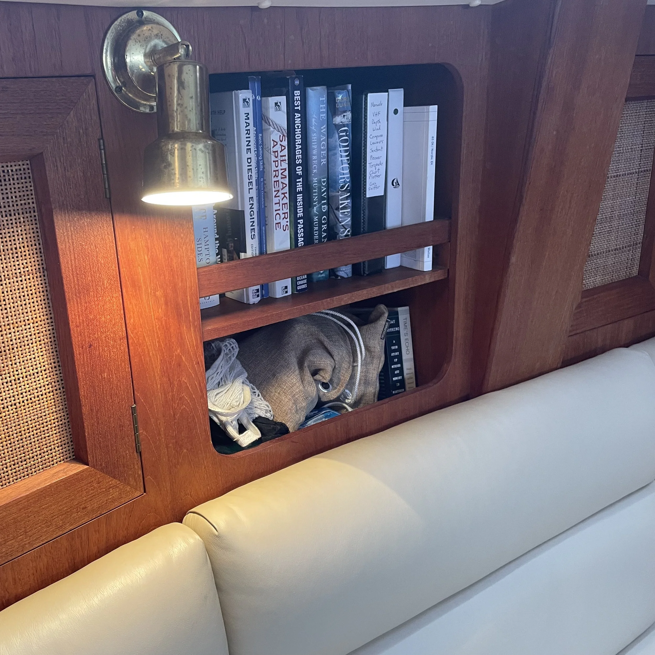 The portside bookshelf. There is also one on starboard.