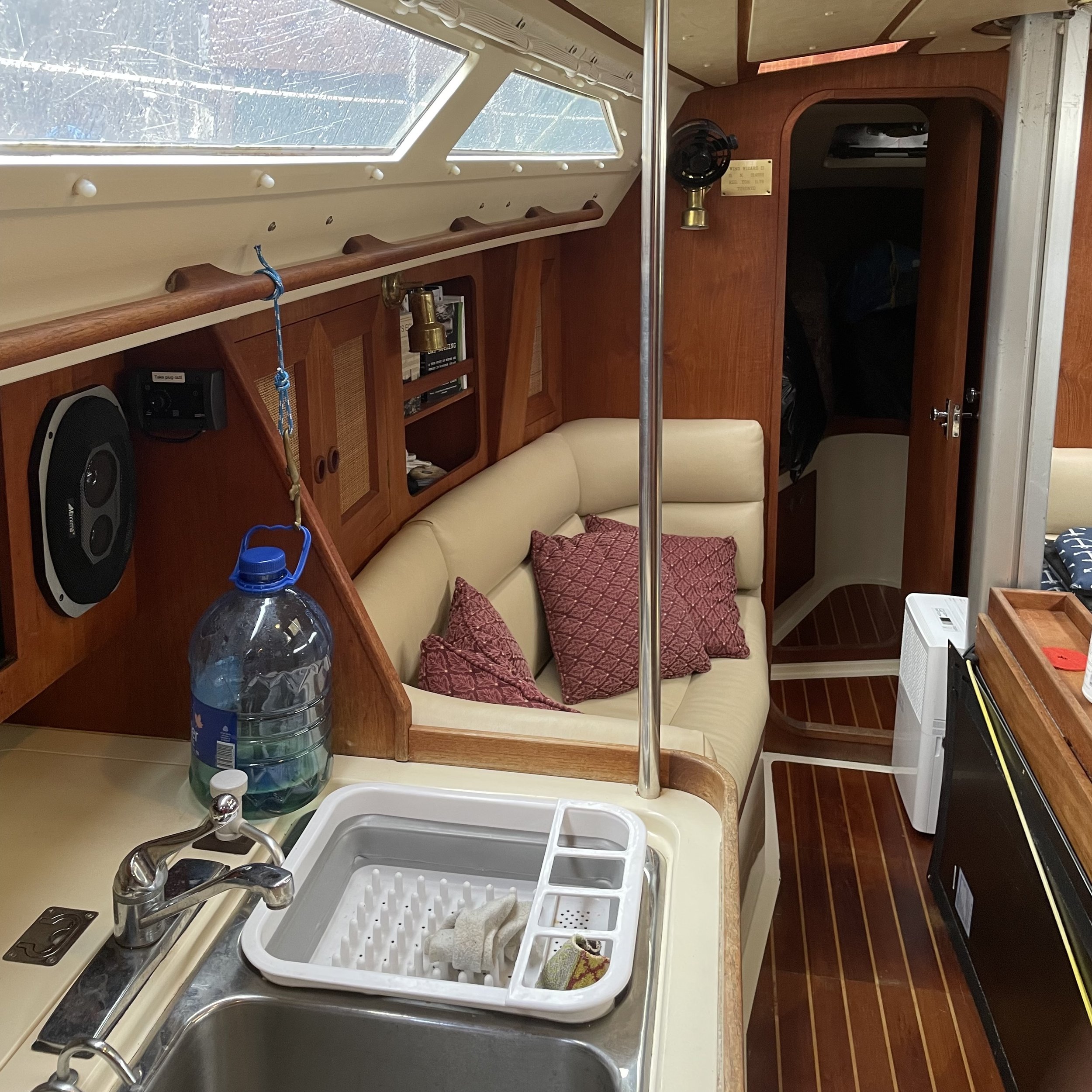 Looking from the galley to the front of the boat shows clear passage to head and front cabin.