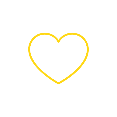 Yellow heart outline illustration on a black background.