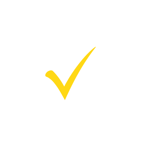 Check mark inside a circle, yellow check mark, black circle, white background