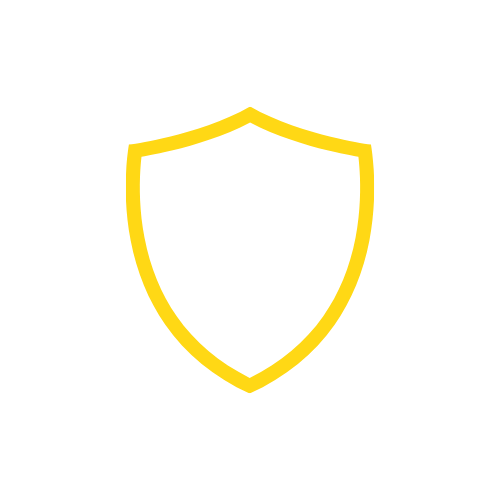 Yellow outline of a shield icon on a black background.