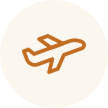 Icon of an airplane inside a white circle with a beige background