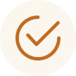 A circular icon with a checkmark inside, in brown and beige colors.
