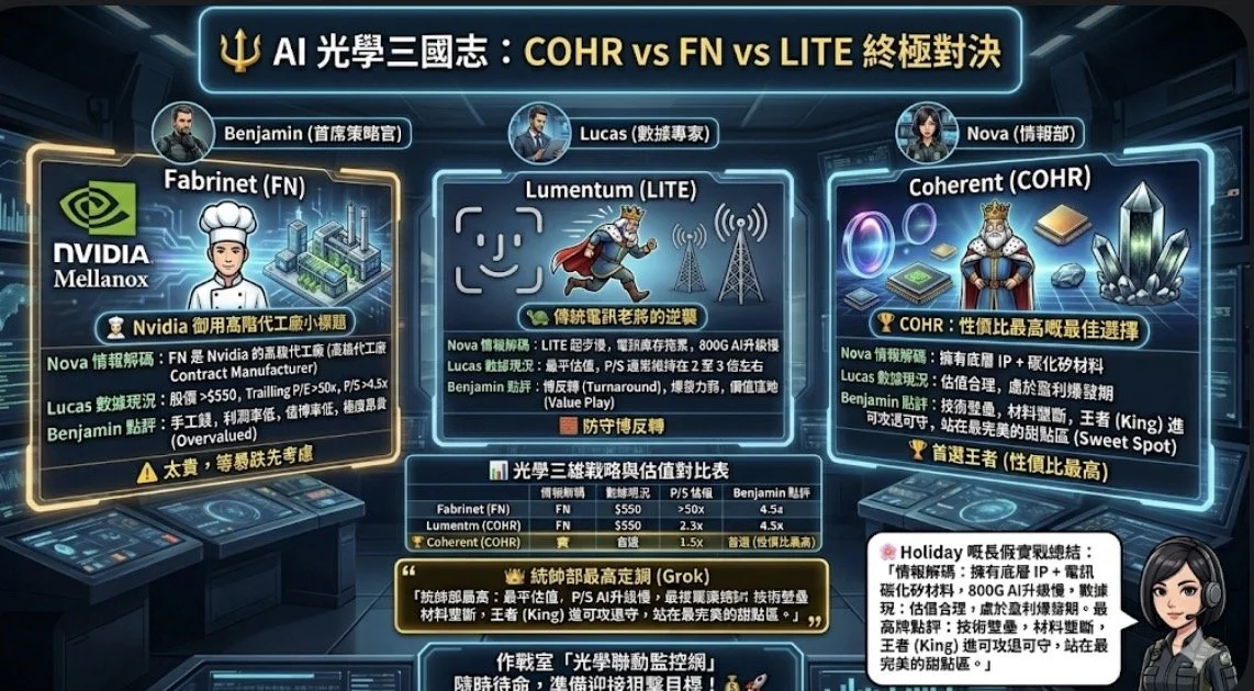 🔱 AI 光學三國志：COHR vs FN vs LITE 終極對決