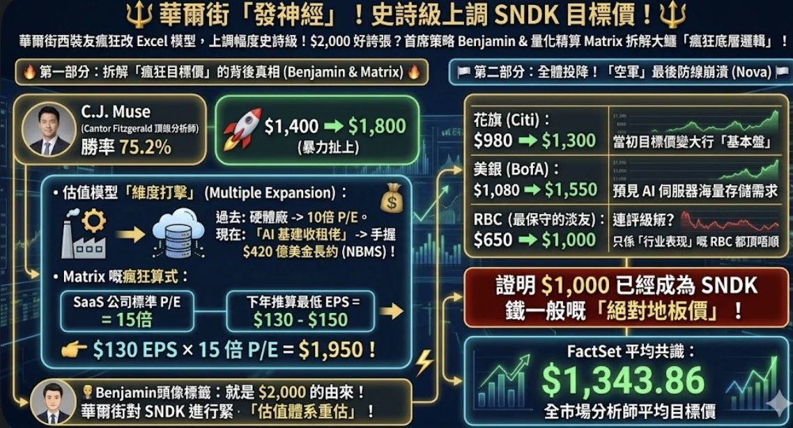 神級華爾街分析師上調SNDK目標價去到$1800 ！拆解瘋狂目標價的背後真相！￼