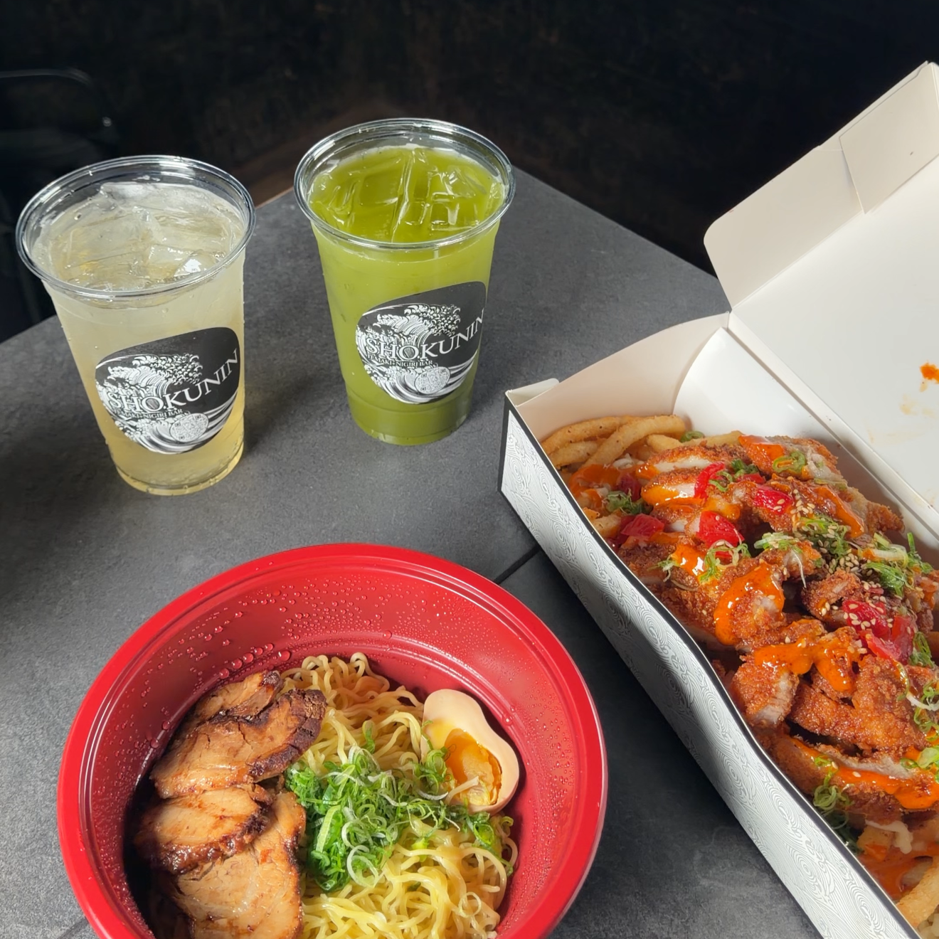 Ramen and Pork Katsu fries with 2 drinks