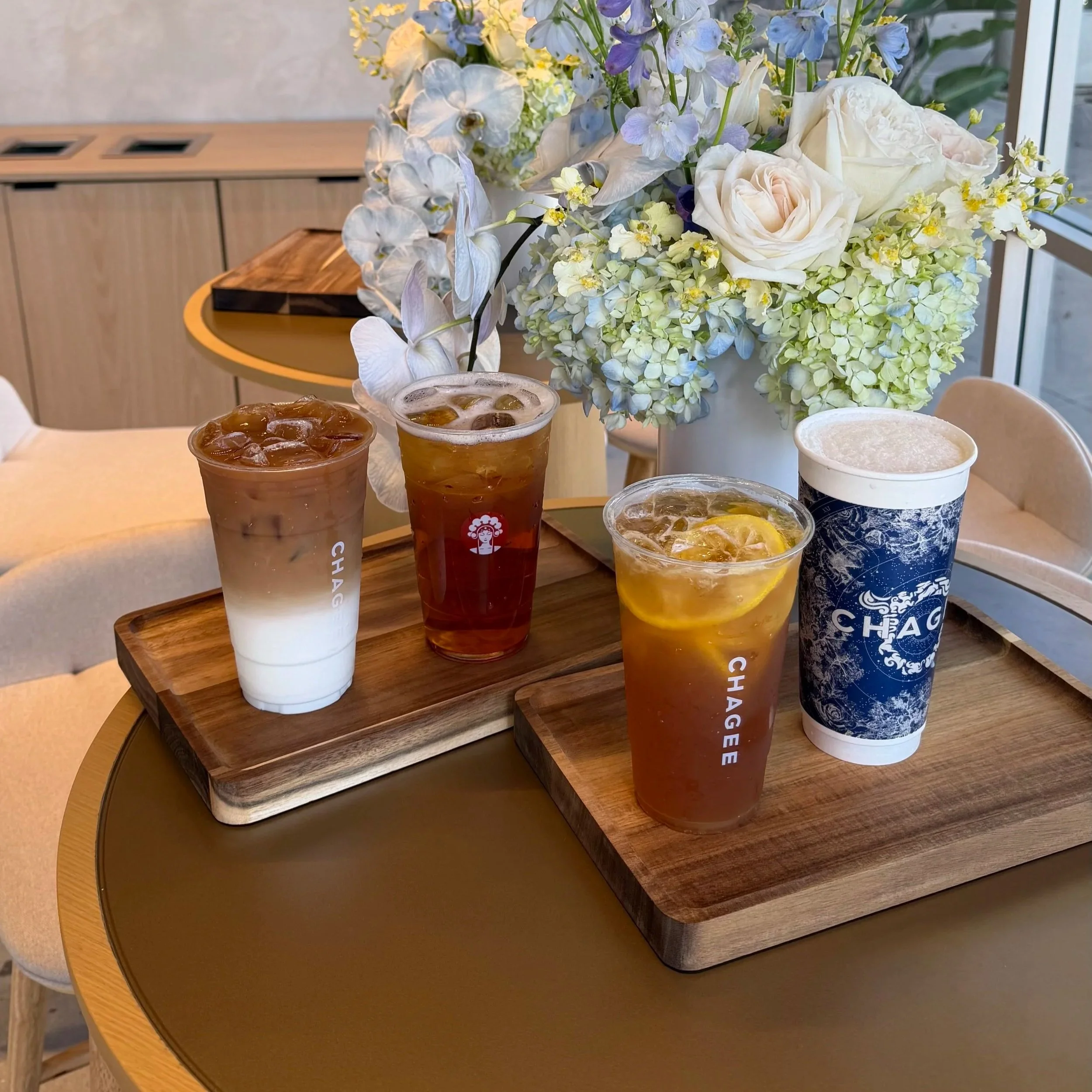 lineup of four different teas from CHAGEE Tea