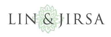 Logo with text 'LIN & JIRSA' and a green floral emblem behind the text.