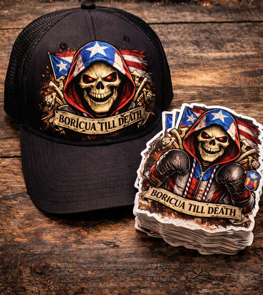 Boricua Skull Legends merchandise display.png