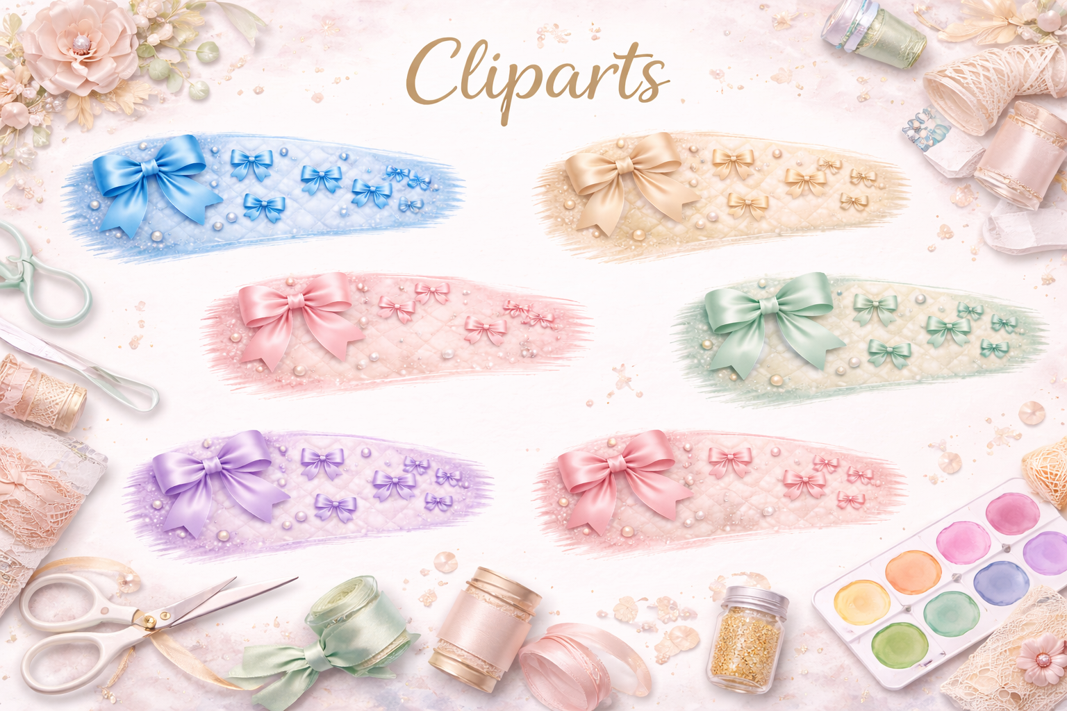Pastel cliparts with satin bows.png