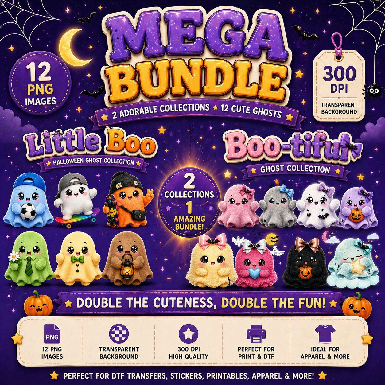 Ultimate Halloween Ghost Bundle – 20 Cute Halloween Ghost PNGs