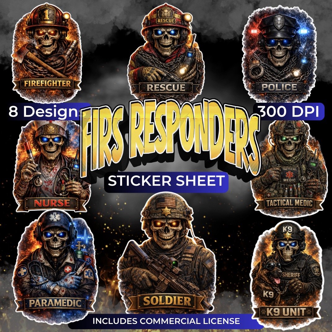 First Responders Skull Sticker Sheet