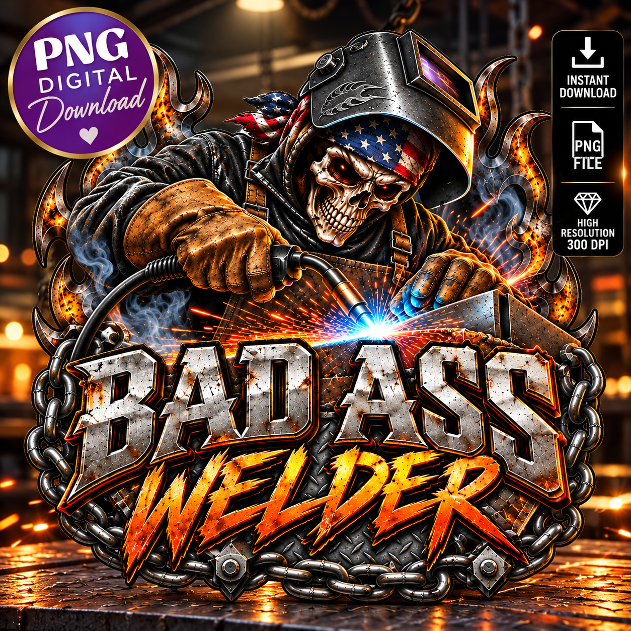 Bad Ass Welder PNG – Skull Welder Digital Download | DTF & Sublimation Design