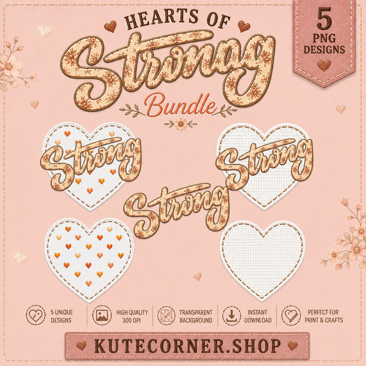 Hearts of Spring PNG Bundle | Floral Heart PNG Designs | Spring Sublimation & DTF Digital Download