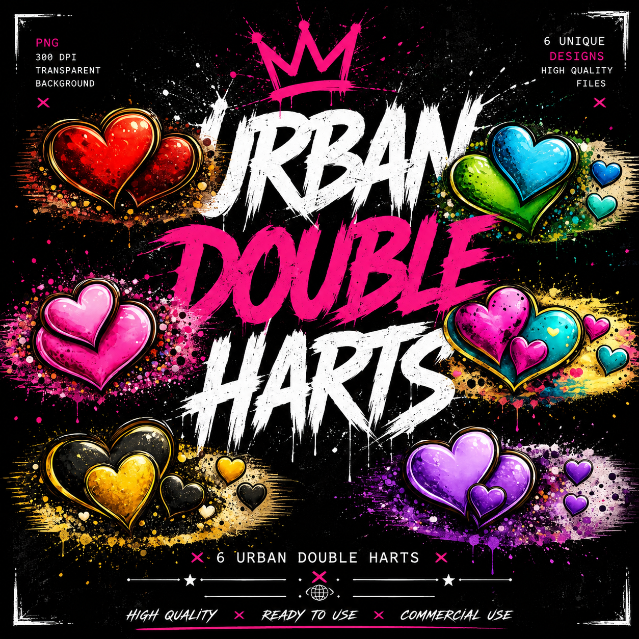 Urban Double Hearts PNG Bundle – Graffiti Love Collection