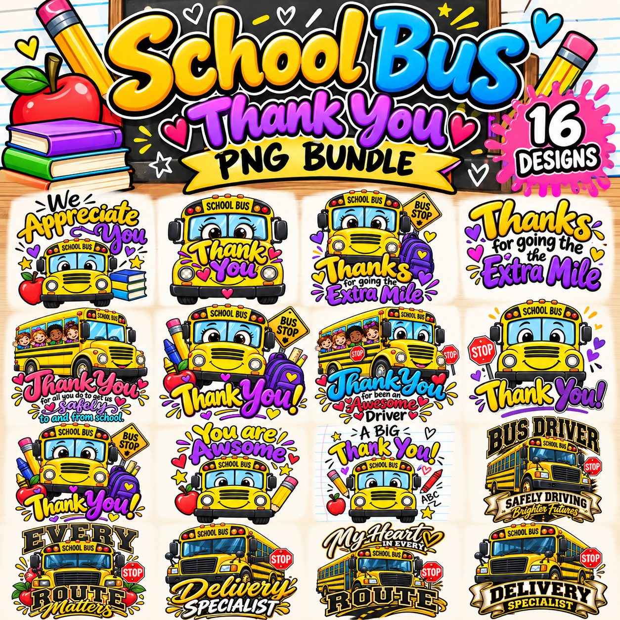 School Bus Driver Appreciation & Pride PNG Bundle | 16 Designs