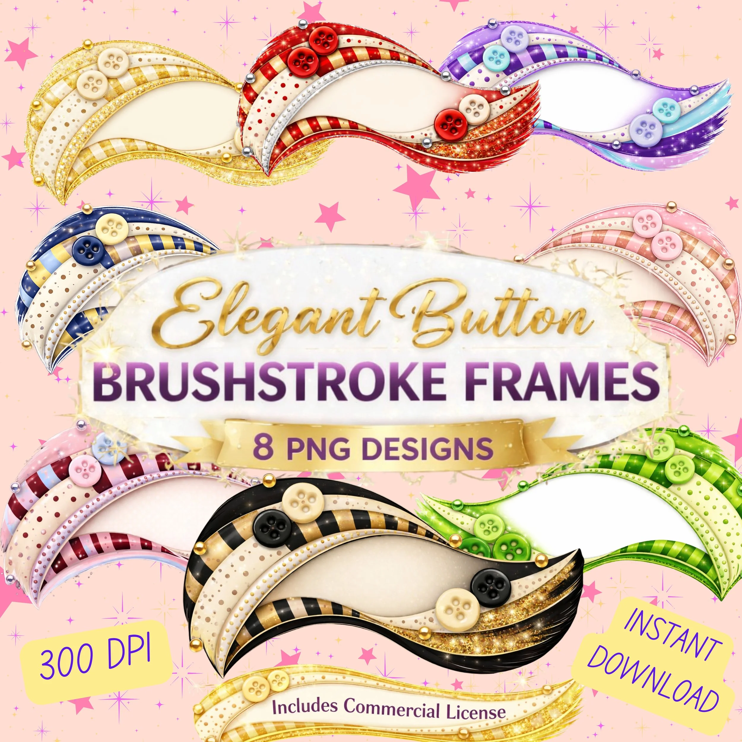 Elegant Button Brushstroke Frames Bundle