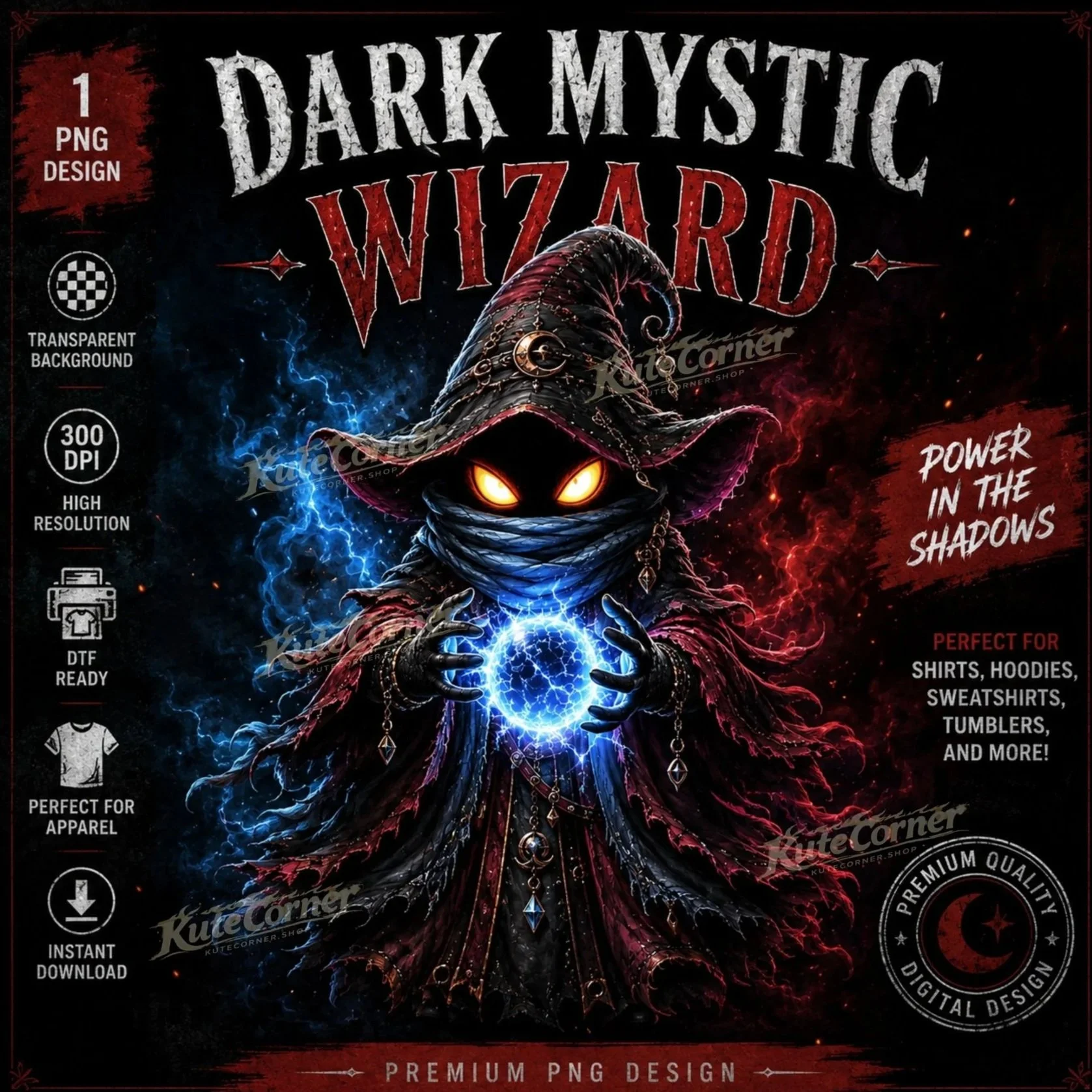 Dark Mystic Wizard – Magic Orb PNG Design