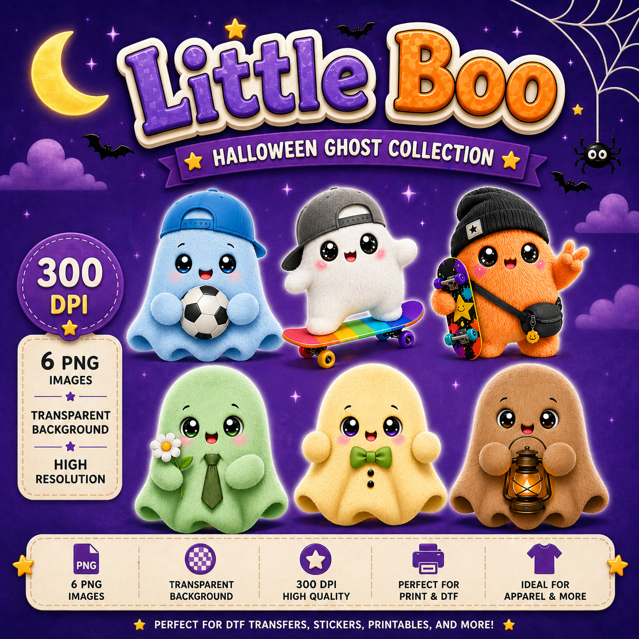 Little Boo Ghost Collection – 6 Cute Halloween PNGs
