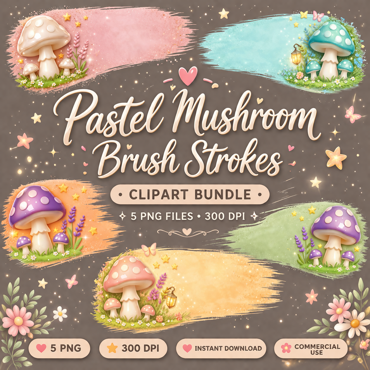 Pastel Mushroom Brush Strokes Bundle