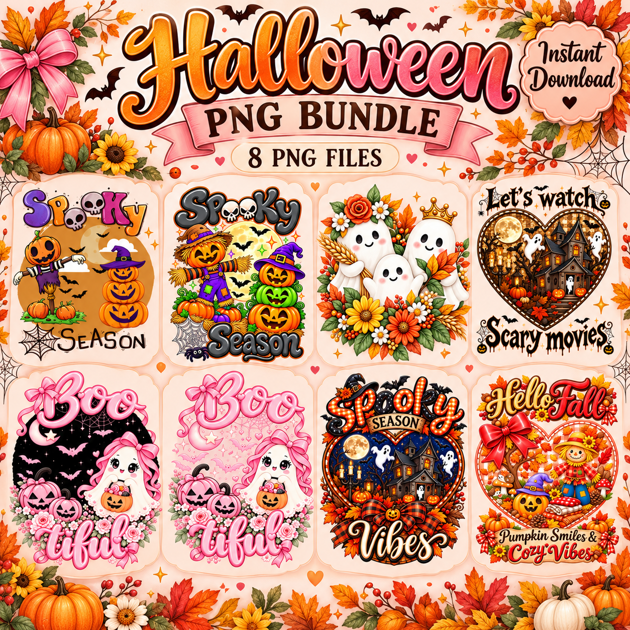 Halloween PNG Bundle – 8 Cute Spooky & Fall Designs