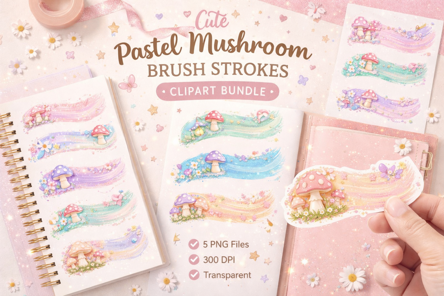 Cute pastel mushroom clipart bundle.png