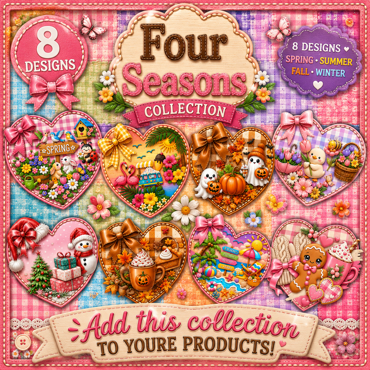 Four Seasons Heart Collection | Spring Summer Fall Winter PNG Bundle | Seasonal Heart Designs
