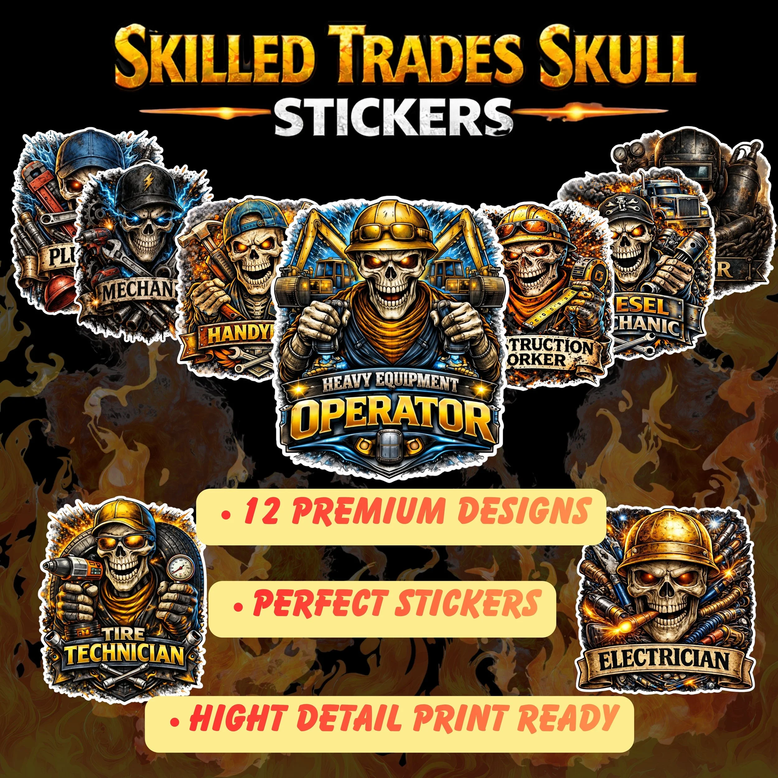 Skilled Trades Skull Sticker Bundle