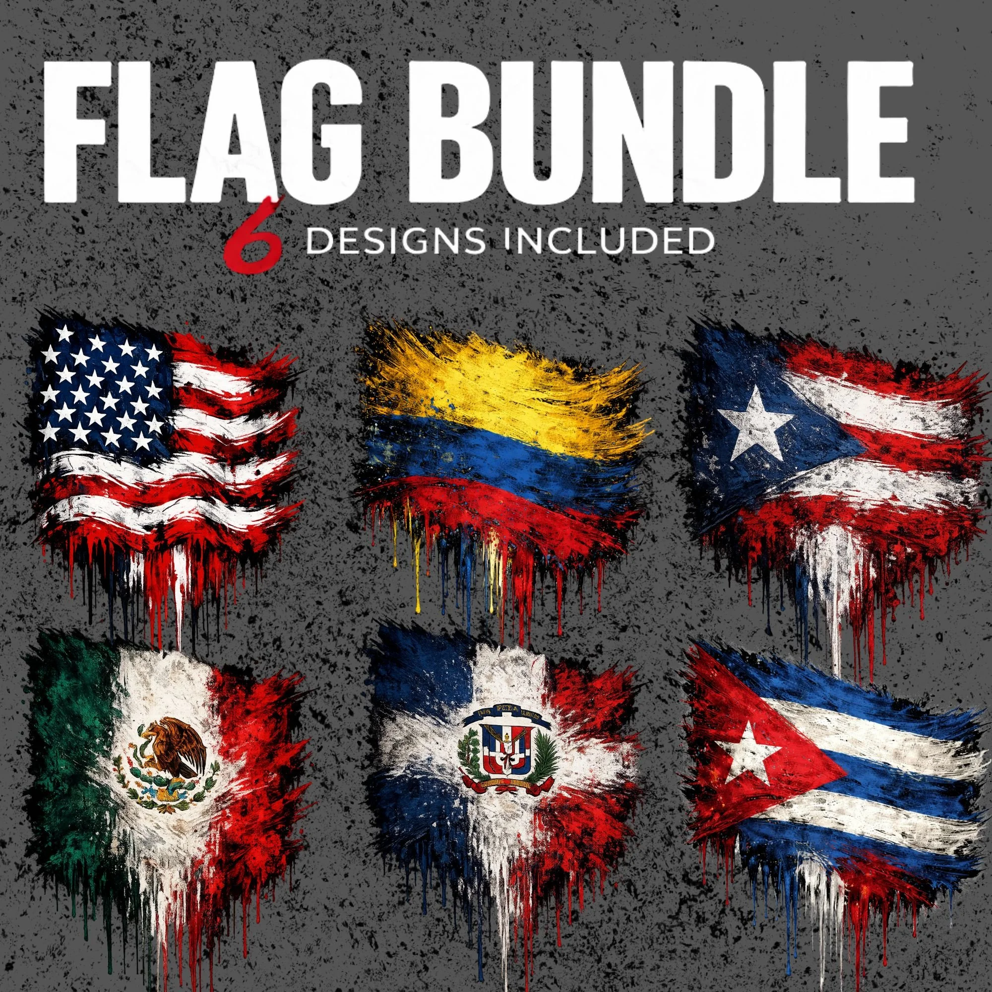 Graffiti Flag Bundle-6 Designs PNG | DTF Ready