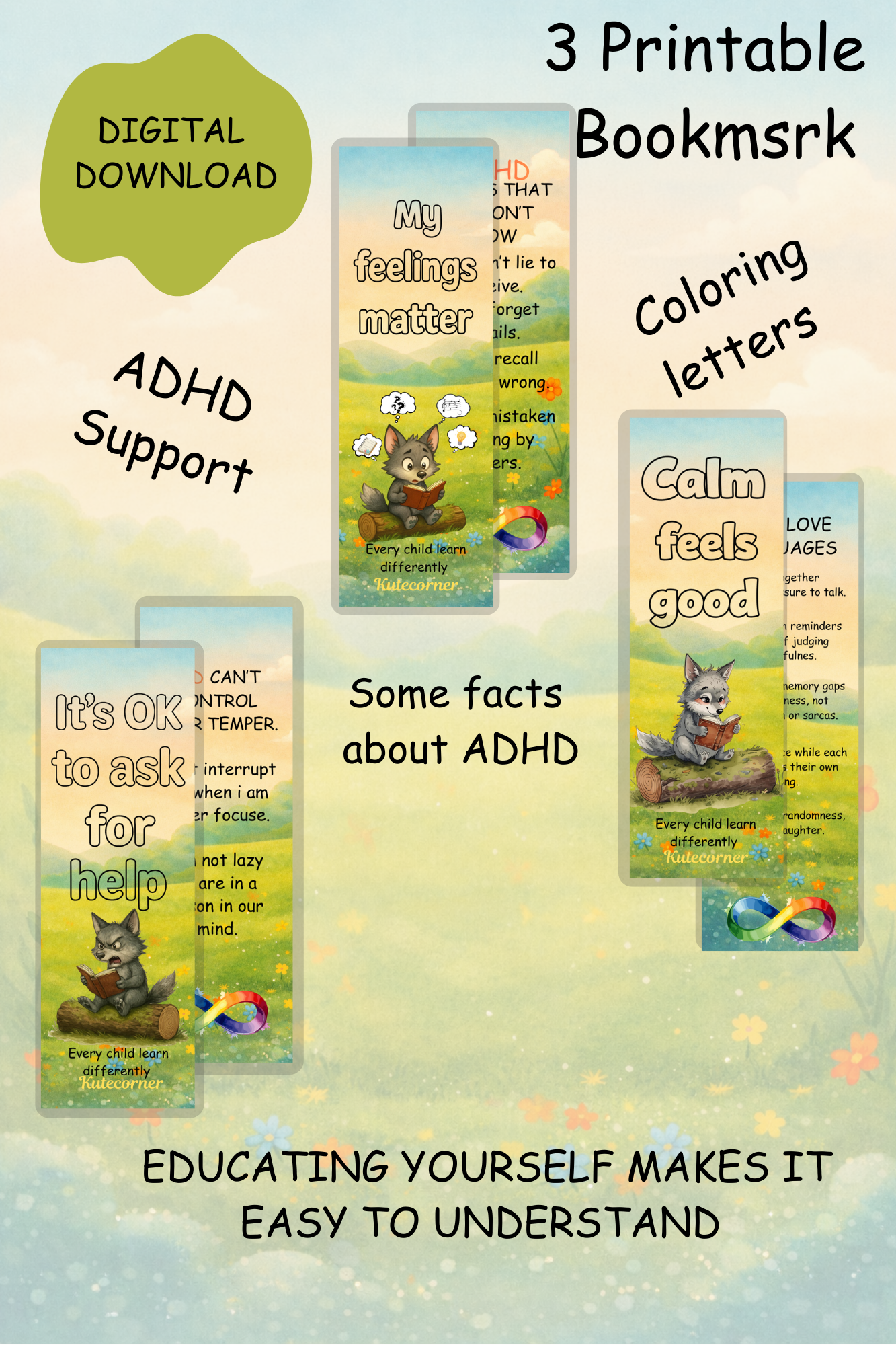 ADHD Support Printable Bookmarks-