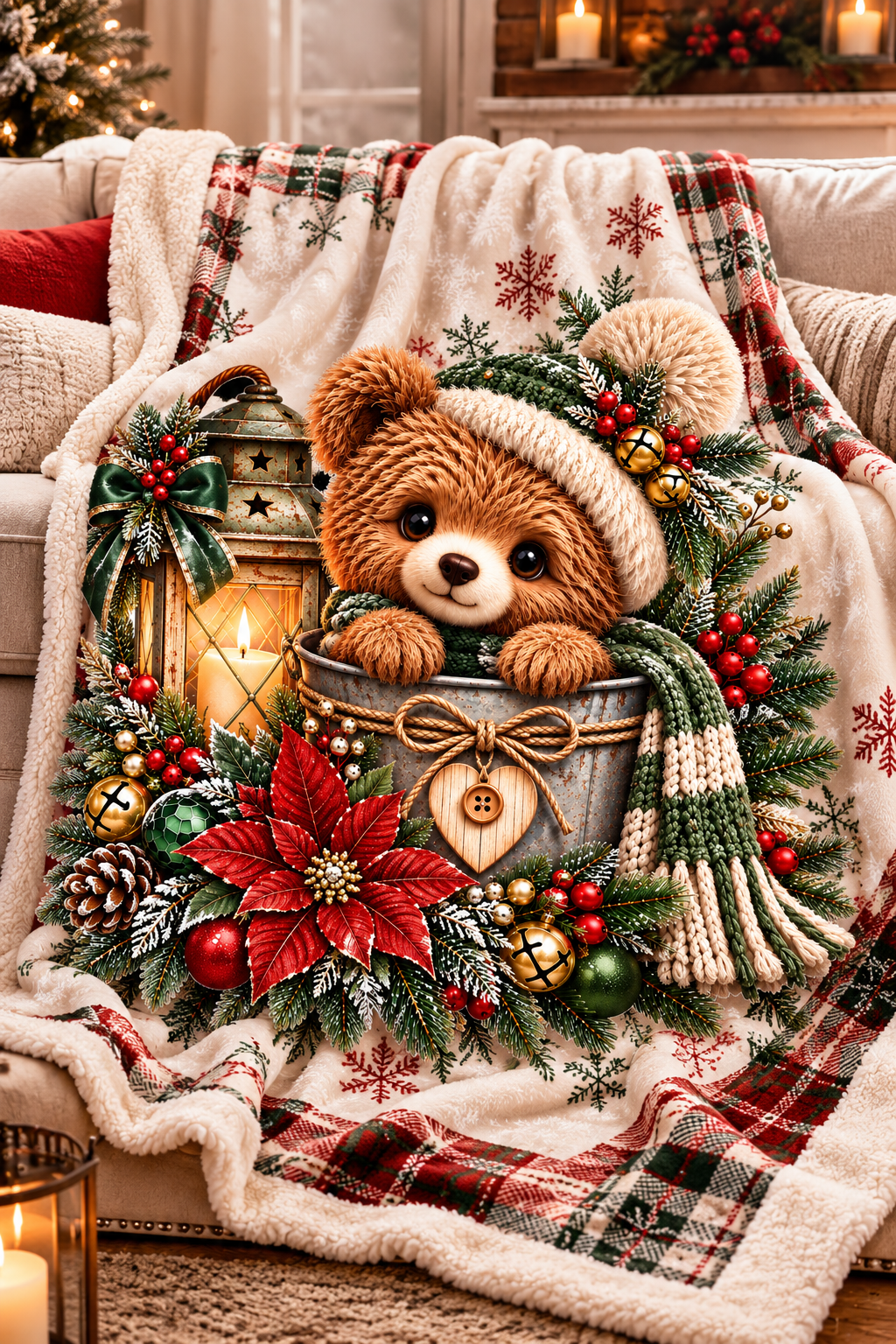 Cozy Teddy Bear Christmas Blanket Vignette.png