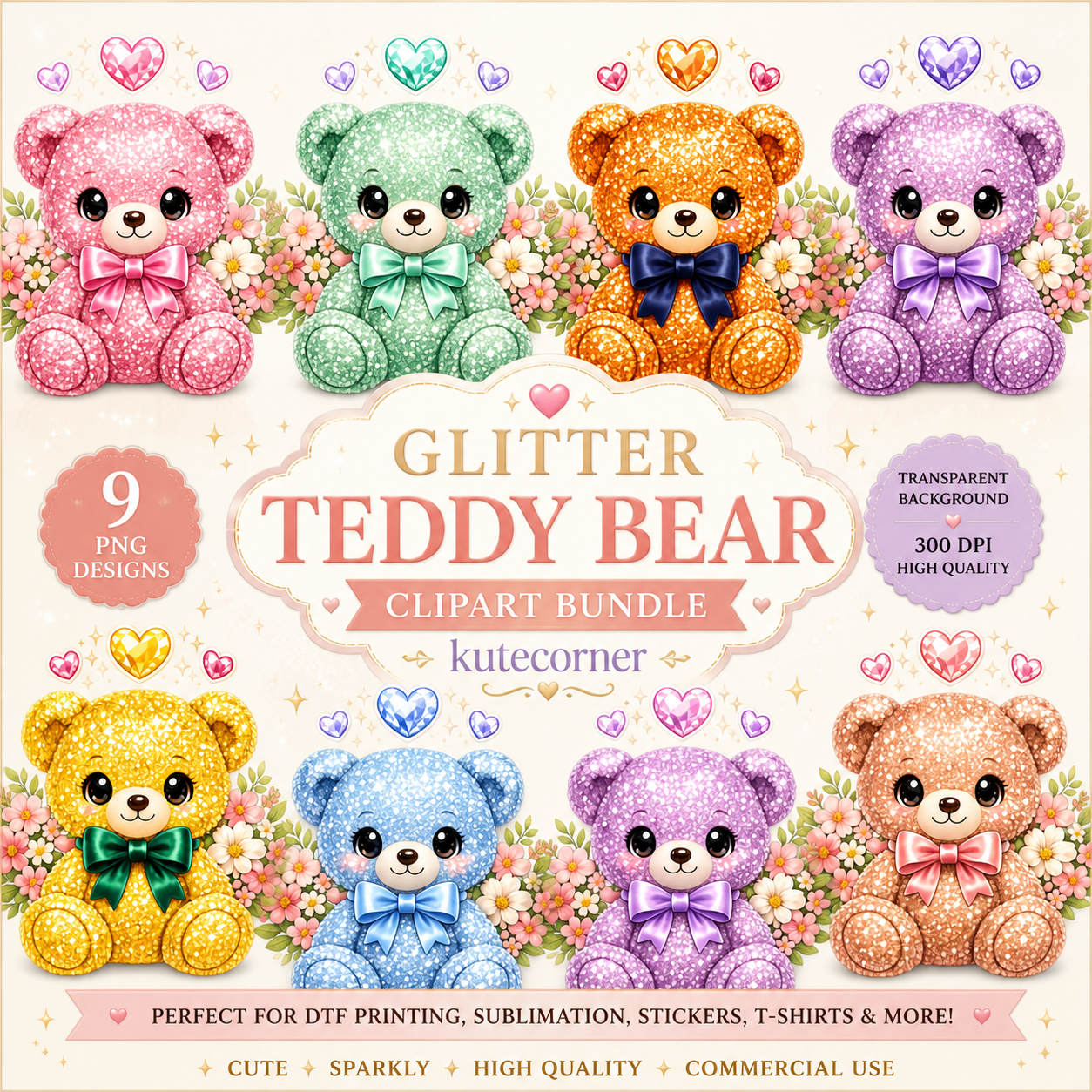 Glitter Teddy Bear PNG Bundle