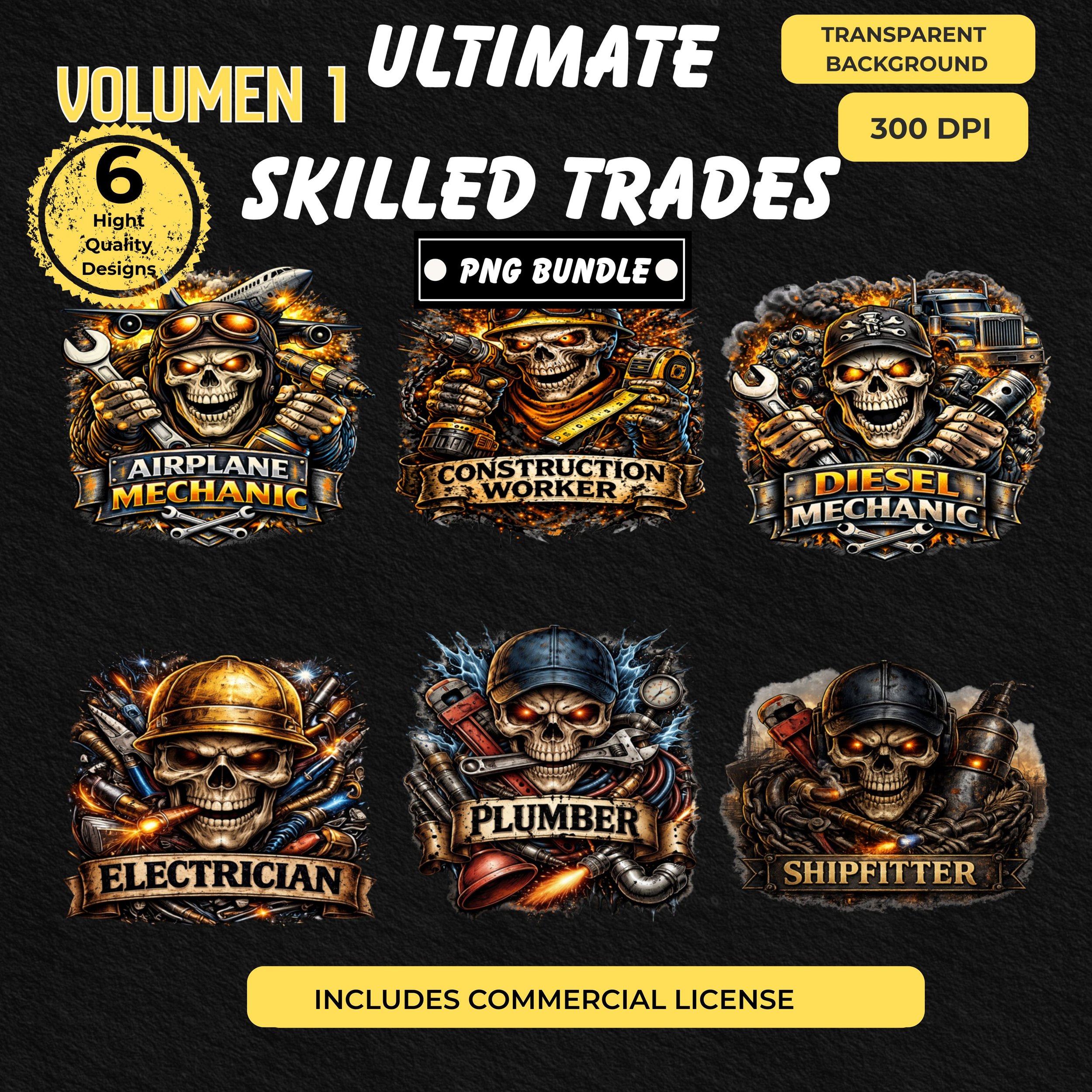 Skilled Trades Workers Bundle – Volume 1 (6 PNG Designs)