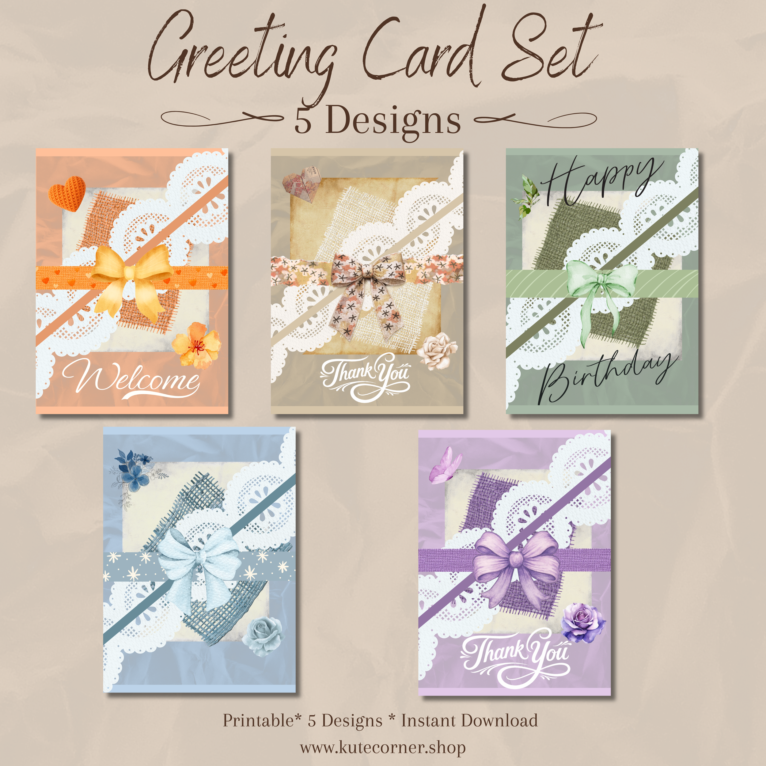 Soft colors Card Set- 5 Printable Designs