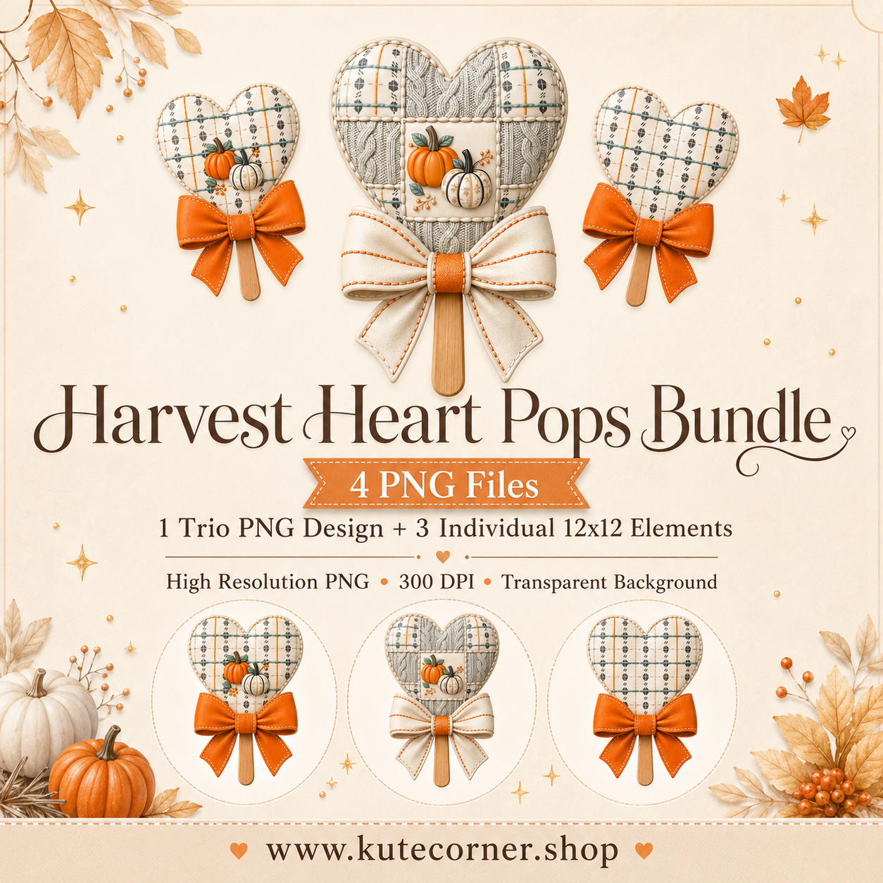 Harvest Heart Pops Png Bundle | Fall Heart Lollipop Png | Pumpkin Sublimation Bundle | Autumn Coquette Png | Dtf Digital Download