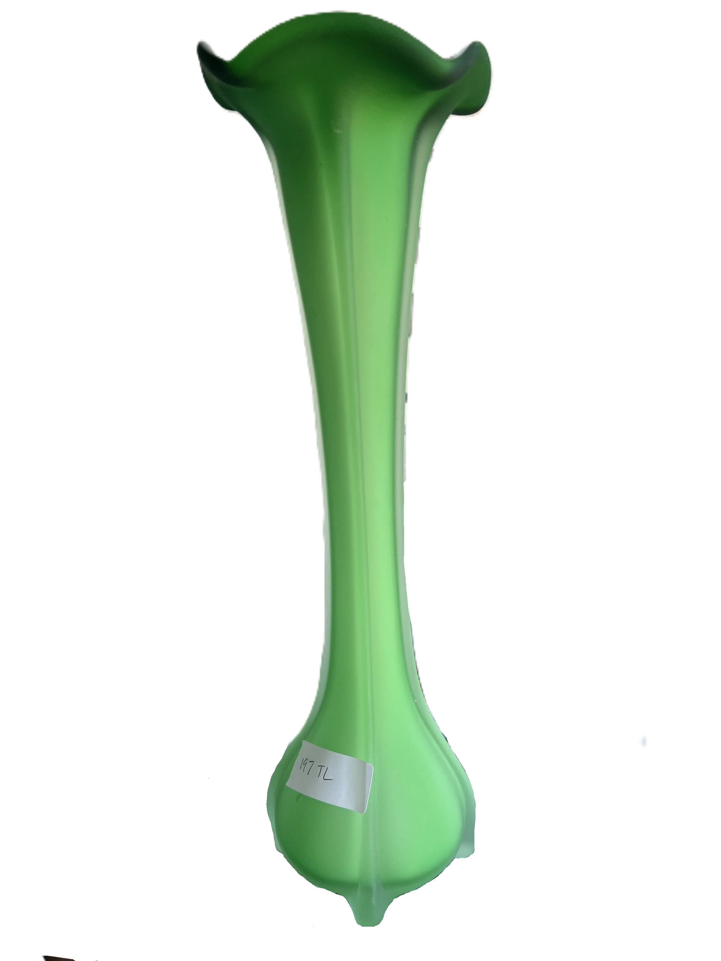 Frosted Glass Tulip Vase, Lime Green Elephant Foot Base