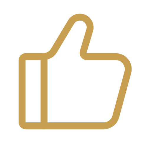 Gold outline of a thumbs-up hand gesture on a black background.