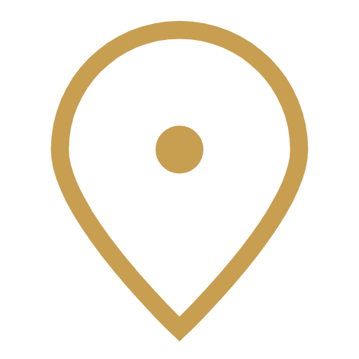 Icon of a map location pin in black and gold.