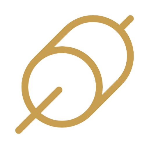 Outline of a fishing hook with a fish hook in a gold line style on a black background.