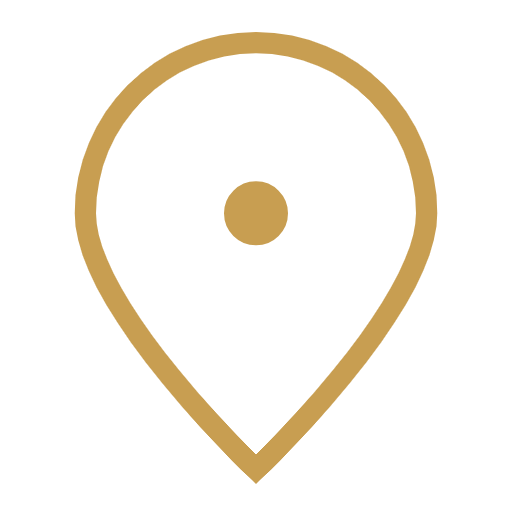Gold location pin icon on a white background.