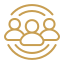 Icon of three people with a speech bubble above them.