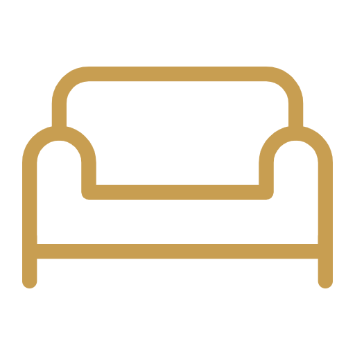 Line drawing of a two-seater sofa in gold color.