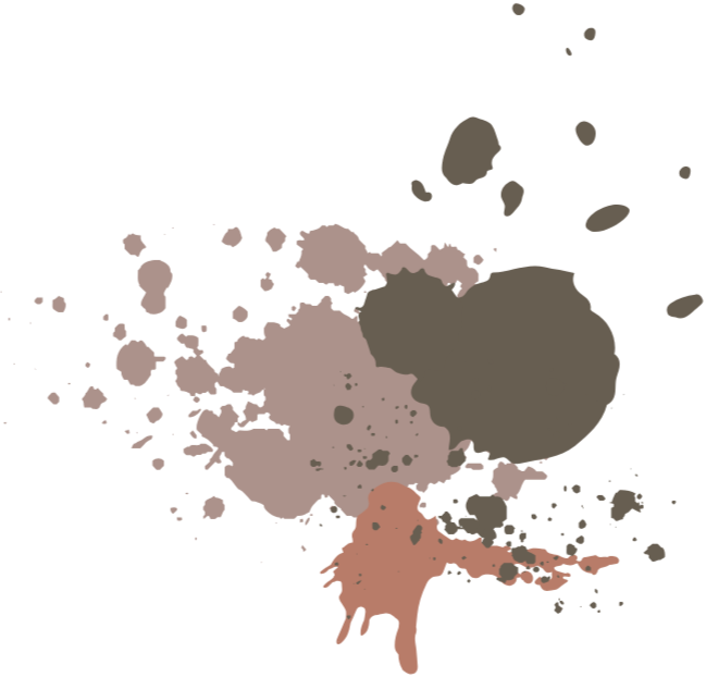 Abstract paint splatter on black background with beige, gray, and pinkish tones.