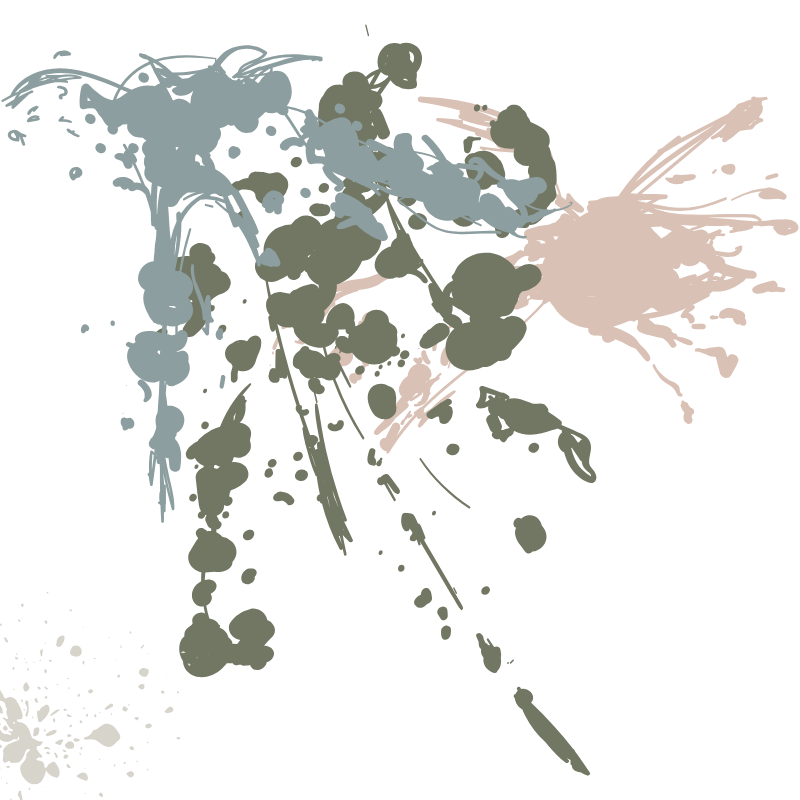 Abstract paint splashes on a black background in shades of gray and pink.